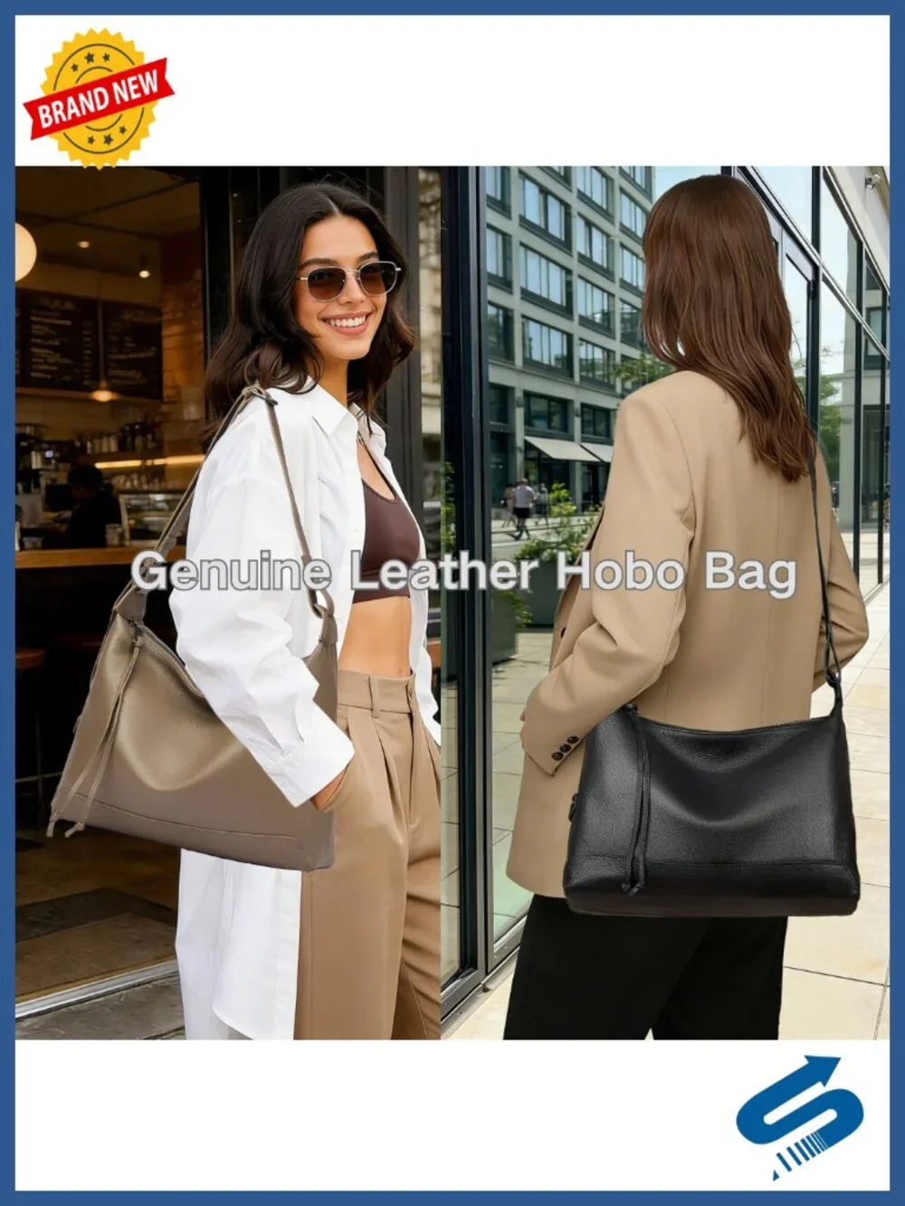 Genuine Leather Hobo Bag for Women Slouchy Shoulder Tote Work Handbag with